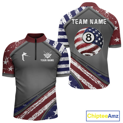 Personalized US Flag 8 Ball Pool Billiard Shirt For Men Custom Patriotic Billiard Team Jersey TDM5678