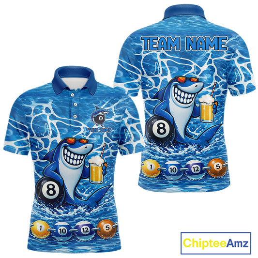 Blue Funny Shark 8 Ball Pool Billiard Shirt For Men Custom Billiard Team Jersey Polo & 1/4 Zip TDM5884