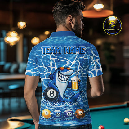 Blue Funny Shark 8 Ball Pool Billiard Shirt For Men Custom Billiard Team Jersey Polo & 1/4 Zip TDM5884
