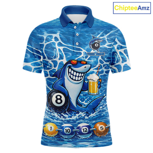 Blue Funny Shark 8 Ball Pool Billiard Shirt For Men Custom Billiard Team Jersey Polo & 1/4 Zip TDM5884