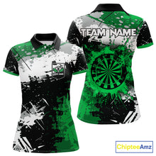 Load image into Gallery viewer, Custom Green Grunge Darts Shirt With Pocket Option For Women, Dart Team Jersey TDM5887