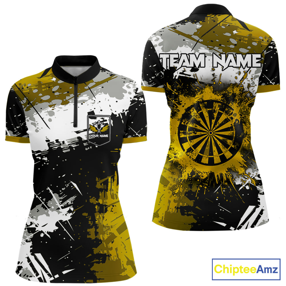 Custom Yellow Grunge Dart Shirt With Pocket Option For Women, Dart Team Jersey TDM5888