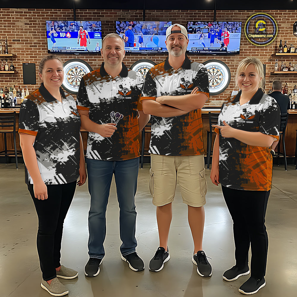 Custom Orange Grunge Dart Shirt With Pocket Option For Women, Dart Team Jersey TDM5889