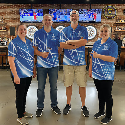 Blue Darts Jersey For Men Custom Light Streaks Darts Tournament Team Shirt Polo & Quarter Zip TDM6026