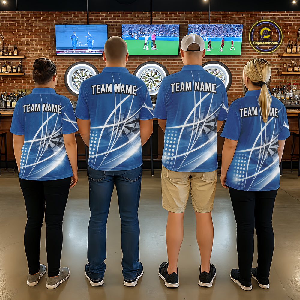 Blue Darts Jersey For Men Custom Light Streaks Darts Tournament Team Shirt Polo & Quarter Zip TDM6026