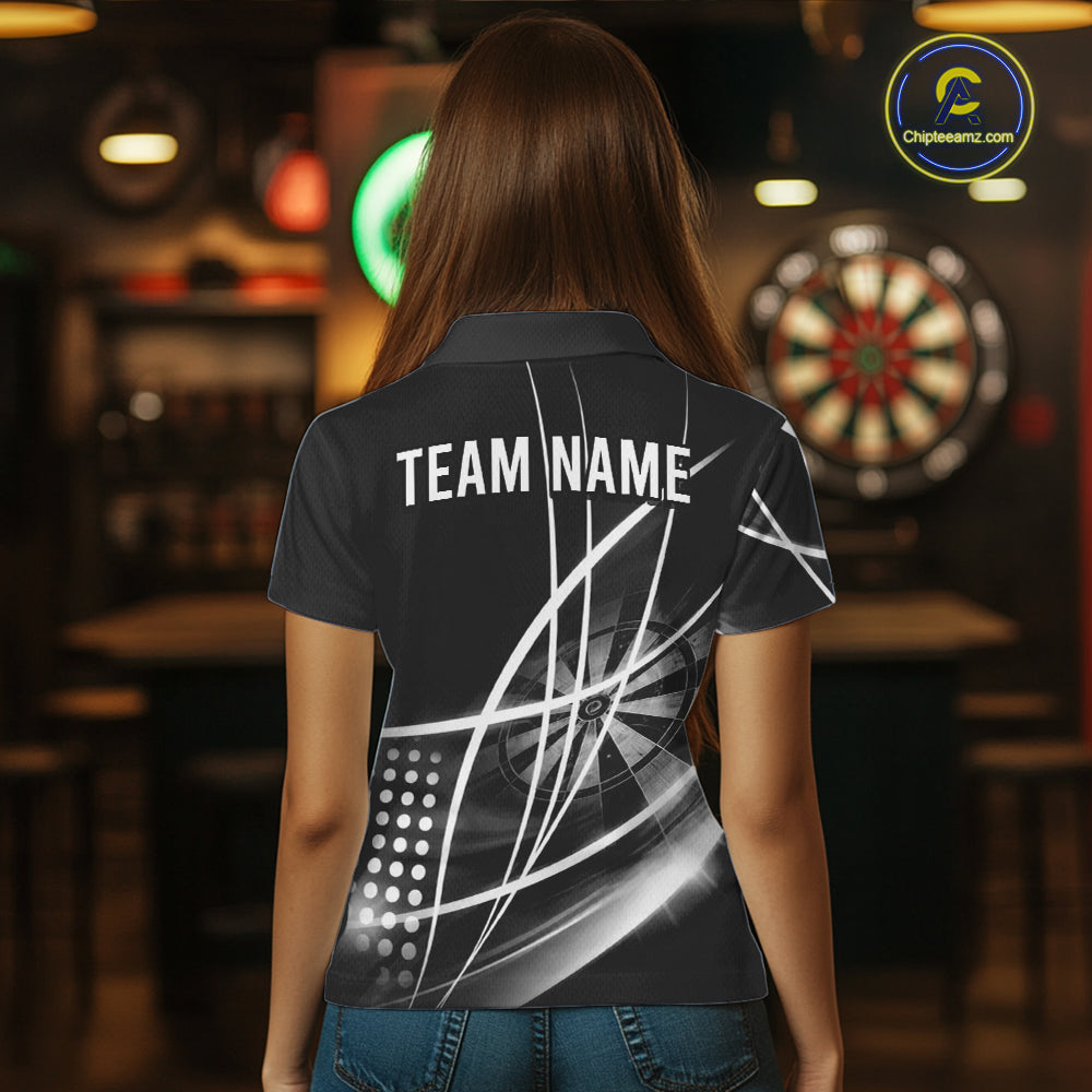 Black And White Darts Jersey For Women Custom Light Streak Darts Team Shirt Polo & Quarter Zip TDM6028