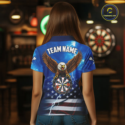 Blue Lightning American Flag Eagle Dart Shirt With Pocket Option For Women TDM6030
