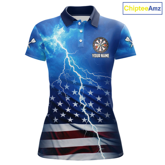 Blue Lightning American Flag Eagle Dart Shirt With Pocket Option For Women TDM6030