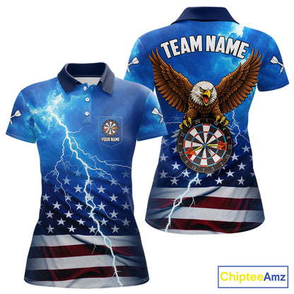 Blue Lightning American Flag Eagle Dart Shirt With Pocket Option For Women TDM6030
