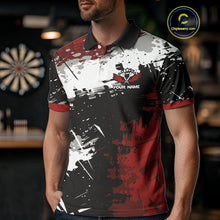 Load image into Gallery viewer, Red Grunge Paint Splash Dart Polo &amp; Quarter Zip Custom Dart Shirts For Men Darts Team Jerseys  TDM3858