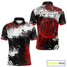 Load image into Gallery viewer, Red Grunge Paint Splash Dart Polo &amp; Quarter Zip Custom Dart Shirts For Men Darts Team Jerseys  TDM3858