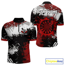 Load image into Gallery viewer, Red Grunge Paint Splash Dart Polo &amp; Quarter Zip Custom Dart Shirts For Men Darts Team Jerseys  TDM3858