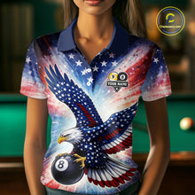 Load image into Gallery viewer, Custom 8 Ball &amp; 9 Ball American Flag Eagle Billiard Shirt For Women, Pool Team Jersey Polo &amp; 1/4 Zip TDM6281