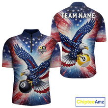 Load image into Gallery viewer, Custom 8 Ball &amp; 9 Ball American Flag Eagle Billiard Shirt For Men, Pool Team Jersey Polo &amp; 1/4 Zip TDM6281