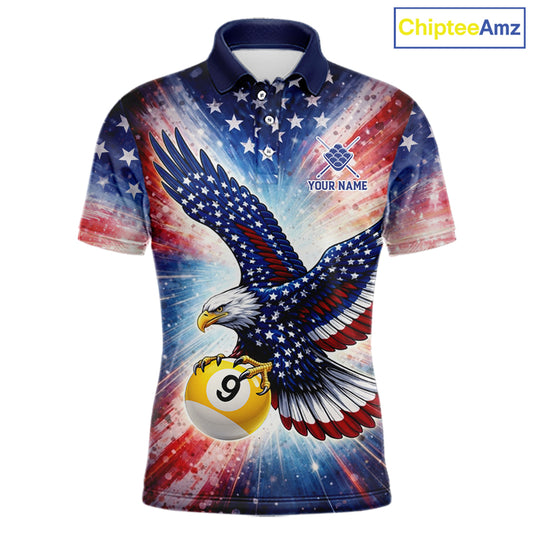 Custom 9 Ball American Flag Eagle Billiard Shirt For Men, Patriotic Pool Team Jersey Polo, 1/4 Zip TDM6282