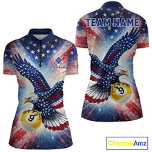Load image into Gallery viewer, Custom 9 Ball American Flag Eagle Billiard Shirt For Women, Patriotic Pool Team Jersey Polo, 1/4 Zip TDM6282