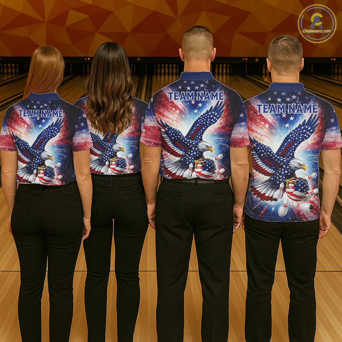 American Flag Eagle Bowling Polo & 1/4 Zip Shirts For Men Custom Patriotic Bowling Team Jersey TDM6284