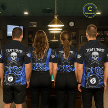 Load image into Gallery viewer, Black And Blue 8 Ball Pool And Roses Custom Skull Billiard Shirts For Women, Billiard Team Jersey TDM6286