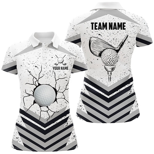 Funny Crack Golf Ball Custom White Grunge Womens Golf Polo Shirts Best Team Golf Shirts For Golfer TDM1978