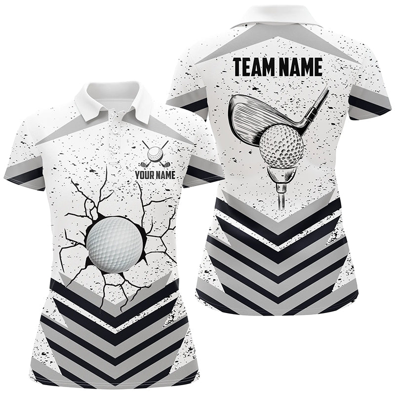 Funny Crack Golf Ball Custom White Grunge Womens Golf Polo Shirts Best Team Golf Shirts For Golfer TDM1978