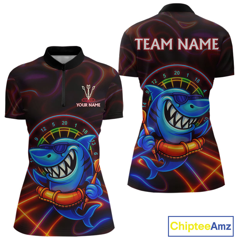 Personalized Neon Funny Shark Darts Shirt For Women Custom Darts Team Jersey Outfit, Darts Gifts TDM4319