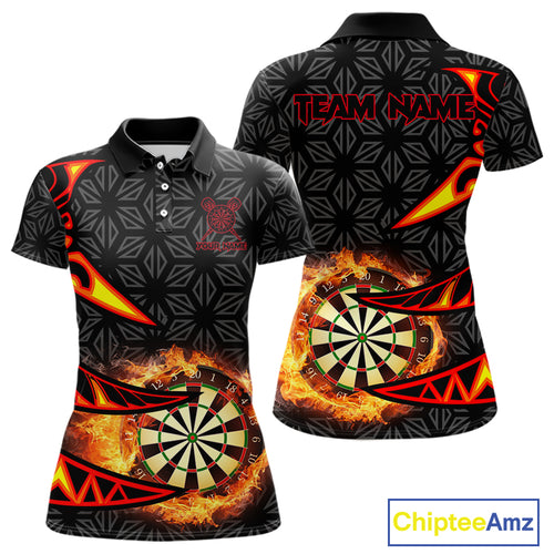 Personalized Fire Flame Dartboard Geometric Pattern Darts Shirt For Women, Custom Darts Team Jerseys TDM4320