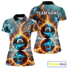Load image into Gallery viewer, Blue And Orange Strike Thunder Lightning 8 Ball Women Billiard Shirt Custom Pool Team Jersey TDM4542