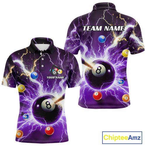 Thunder Lightning Strike 8 Ball Men Billiard Shirts Custom Purple Billiard League Pool Team Jersey TDM4544