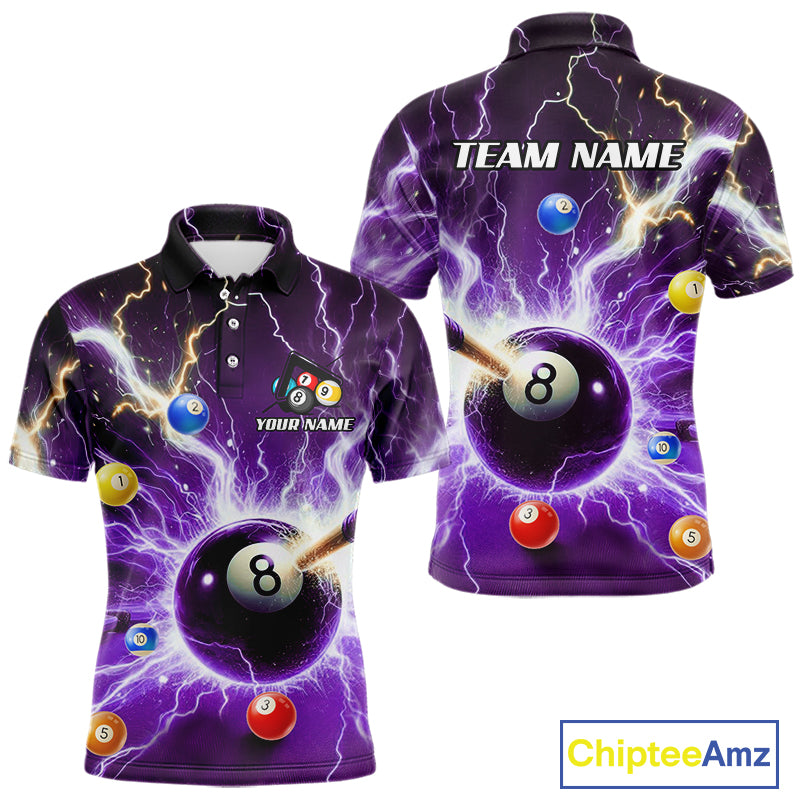 Thunder Lightning Strike 8 Ball Men Billiard Shirts Custom Purple Billiard League Pool Team Jersey TDM4544