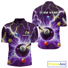 Load image into Gallery viewer, Thunder Lightning Strike 8 Ball Men Billiard Shirts Custom Purple Billiard League Pool Team Jersey TDM4544