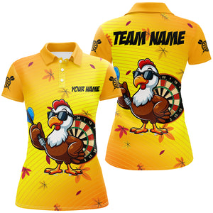 Yellow Funny Turkey Women Darts Shirts Custom Thanksgiving Shirts For Darts Lover, Darts Jerseys TDM2696