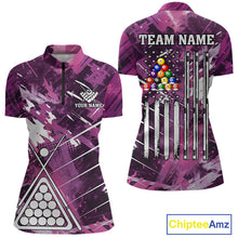 Load image into Gallery viewer, Purple Grunge US Flag Billiard Shirt For Women Custom 8 Ball Pool Team Shirt, Billiard Jersey TDM4969