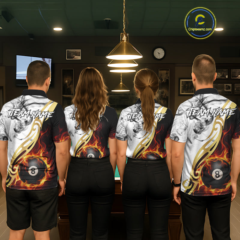 8 Ball Pool Fire Flame Smoke Tribal Billiard Shirt For Men Custom Billiard Team Jersey |White TDM5398