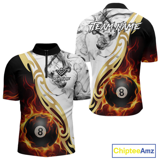 8 Ball Pool Fire Flame Smoke Tribal Billiard Shirt For Men Custom Billiard Team Jersey |White TDM5398