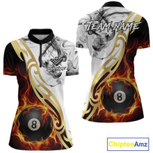 Load image into Gallery viewer, 8 Ball Pool Fire Flame Smoke Tribal Billiard Shirt For Women Custom Billiard Team Jersey |White TDM5398