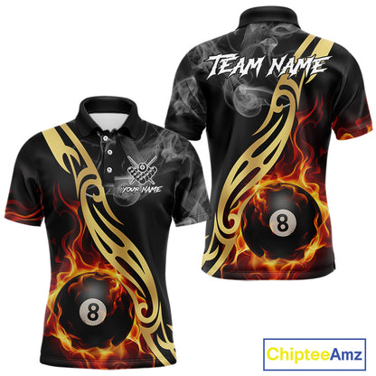 8 Ball Pool Fire Flame Smoke Tribal Billiard Shirt For Men Custom Billiard Team Jersey |Black TDM5399