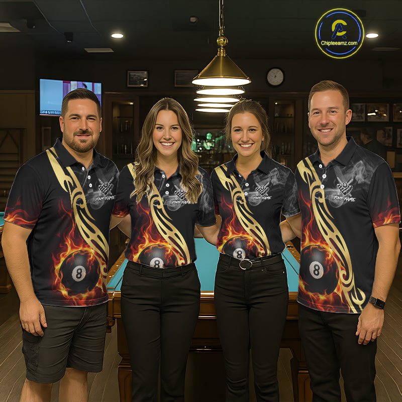 8 Ball Pool Fire Flame Smoke Tribal Billiard Shirt For Men Custom Billiard Team Jersey |Black TDM5399