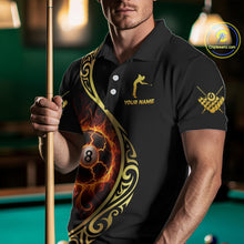 Load image into Gallery viewer, Personalized 8 Ball Fire Gold Tribal Billiard Shirt For Men, Billiard Jersey Team Polo &amp; 1/4 Zip TDM5401