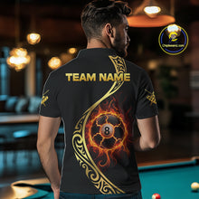 Load image into Gallery viewer, Personalized 8 Ball Fire Gold Tribal Billiard Shirt For Men, Billiard Jersey Team Polo &amp; 1/4 Zip TDM5401