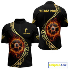 Load image into Gallery viewer, Personalized 8 Ball Fire Gold Tribal Billiard Shirt For Men, Billiard Jersey Team Polo &amp; 1/4 Zip TDM5401