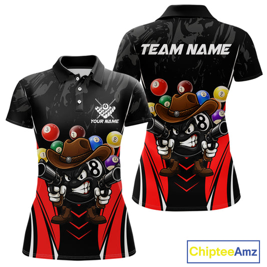 Black And Red Funny 8 Ball Billiard Shirt For Women Custom Pool Team Shirts, Billiard Jersey Outfit TDM5406