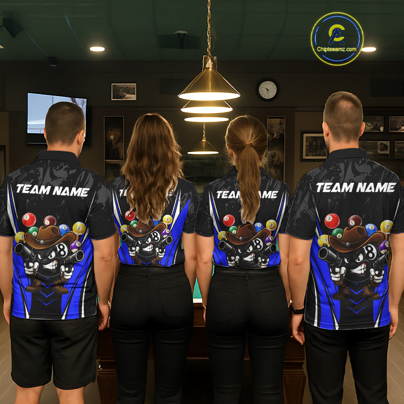 Black And Blue Funny 8 Ball Billiard Shirt For Men Custom Pool Team Shirts, Billiard Jersey Outfit TDM5407