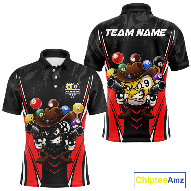 Funny 8 Ball & 9 Ball Billiard Shirt For Men Custom Black And Red Pool Team Shirt, Billiard Jersey TDM5408
