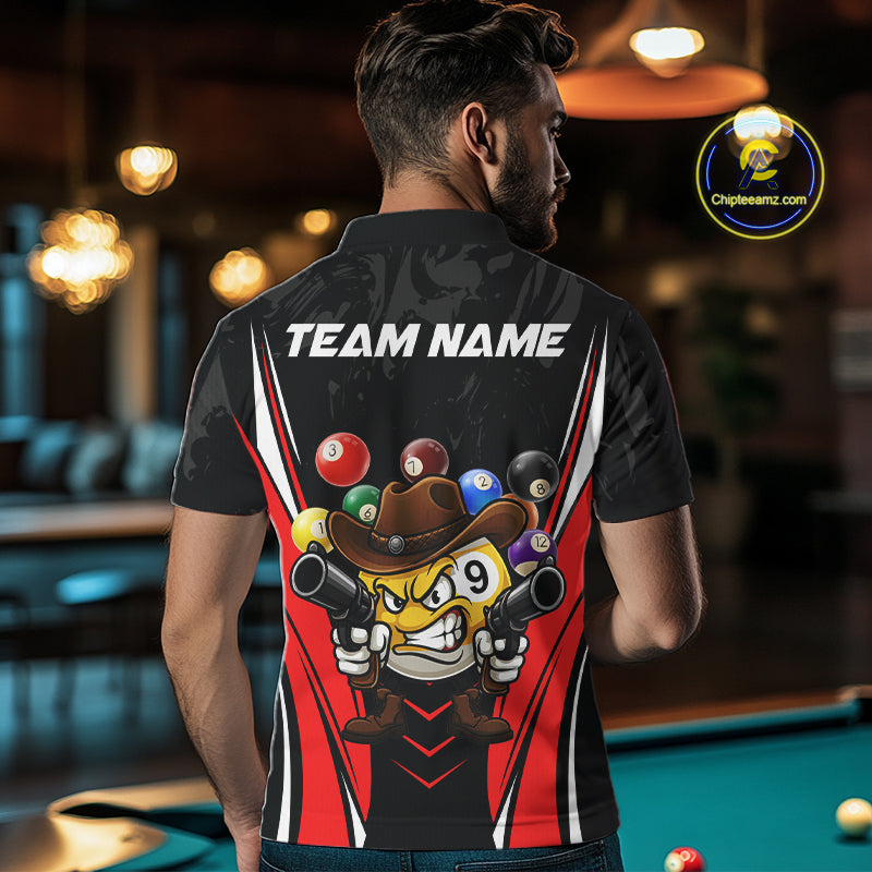 Funny 8 Ball & 9 Ball Billiard Shirt For Men Custom Black And Red Pool Team Shirt, Billiard Jersey TDM5408