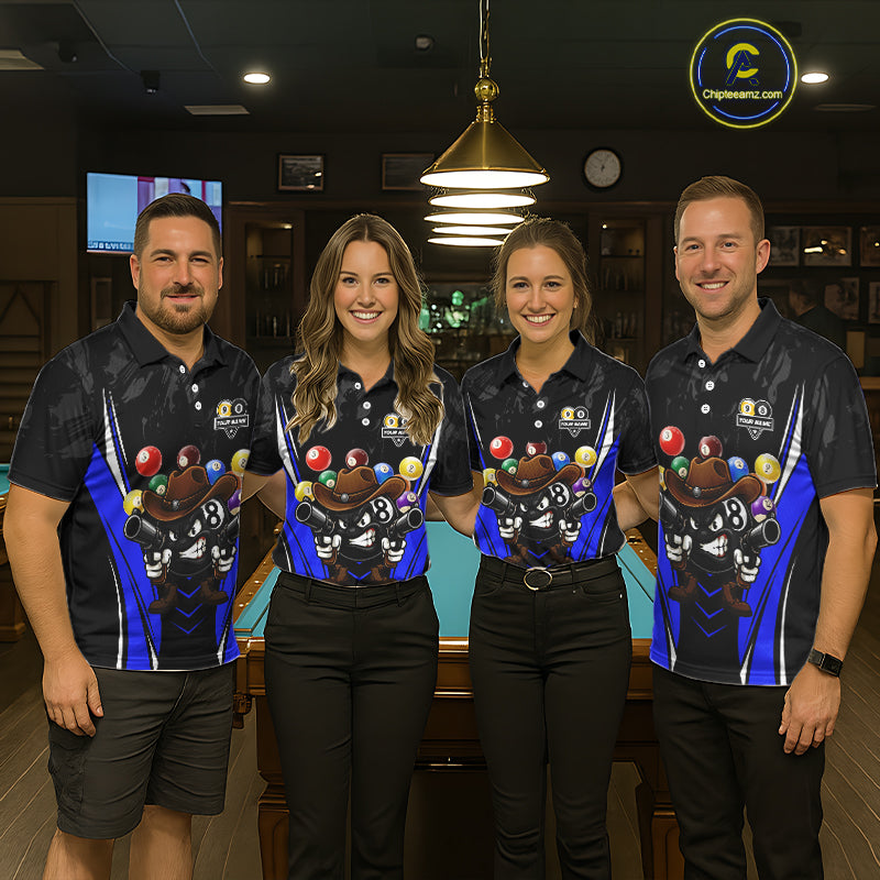 Funny 8 Ball & 9 Ball Billiard Shirt For Men Custom Black And Blue Pool Team Shirt, Billiard Jersey TDM5409