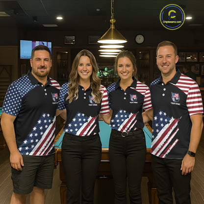 Black Grunge American Flag Billiard Shirt For Men Custom Patriotic 8 Ball Pool Team Jersey TDM5688