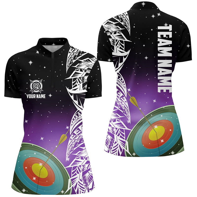 Custom 3D Target Archery Purple Galaxy Women Quarter-Zip Shirts, Team League Archery Jerseys TDM1083