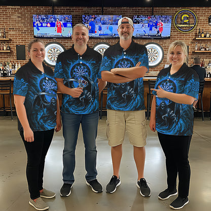 Personalized Blue Grim Reaper Lightning Darts Shirt For Women, Darts Team Jersey Polo & 1/4 Zip TDM5897
