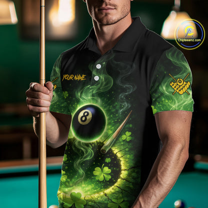 Personalized St Patrick Day Smoke 8 Ball Billiard Shirt For Men, Luckiest Shamrock Pool Jersey TDM5899