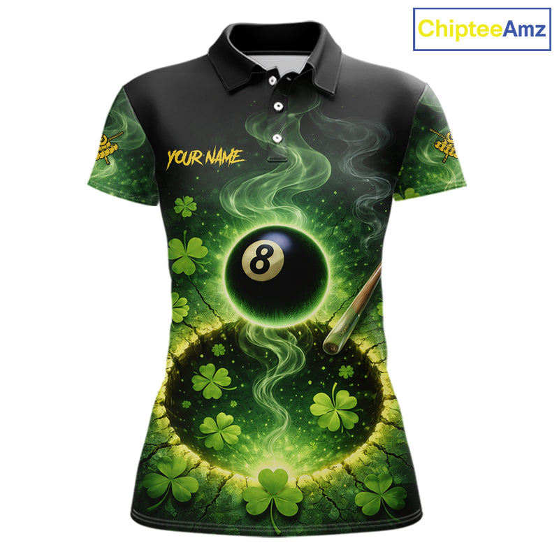 Personalized St Patrick Day Smoke 8 Ball Billiard Shirt For Women, Luckiest Shamrock Pool Jersey TDM5899